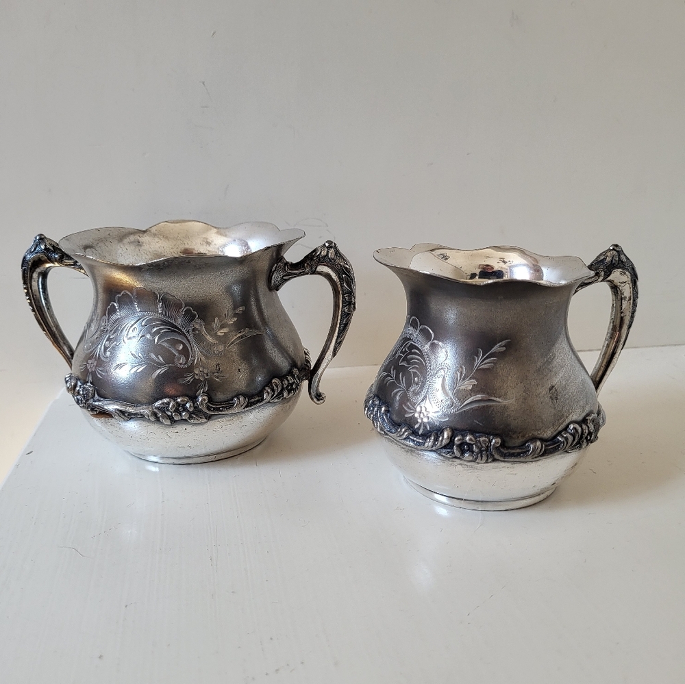 M. S. Benedict Creamer & Sugar Antique Quadruple Silverplate